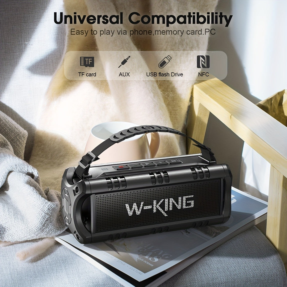 Caixa de Som Bluetooth Portátil W-King D8mini, 30W, Bateria de 5000 mAh, À Prova D'Água, 24 Horas de Bateria, Verde
