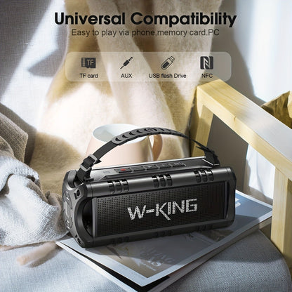 Caixa de Som Bluetooth Portátil W-King D8mini, 30W, Bateria de 5000 mAh, À Prova D'Água, 24 Horas de Bateria, Verde