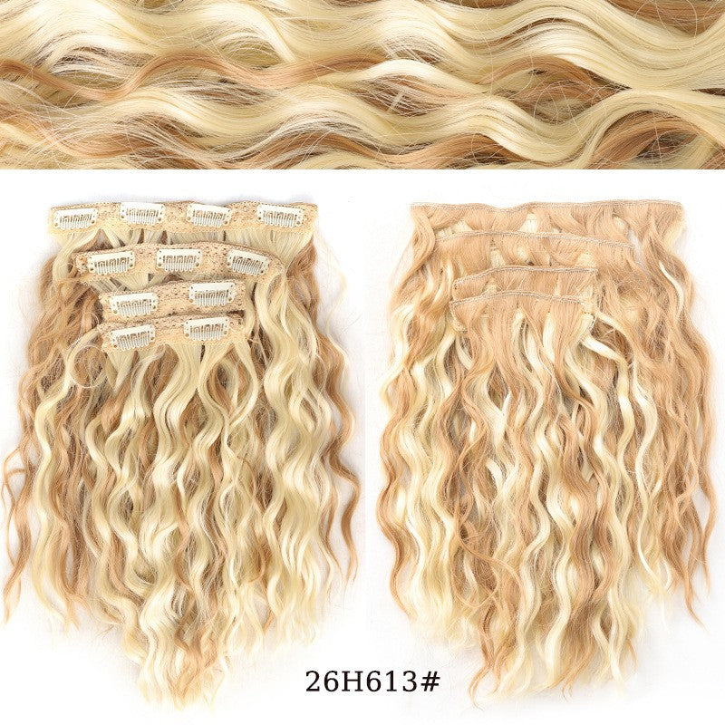 short curly Synthetic Burgundy 4-piece set of water ripple hair extension wig clip in woman's clip hair accessories hairpiece
