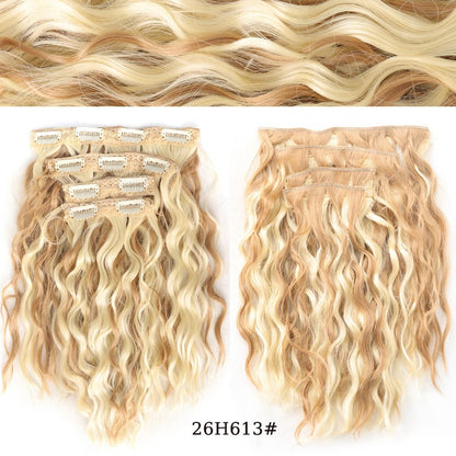 short curly Synthetic Burgundy 4-piece set of water ripple hair extension wig clip in woman's clip hair accessories hairpiece