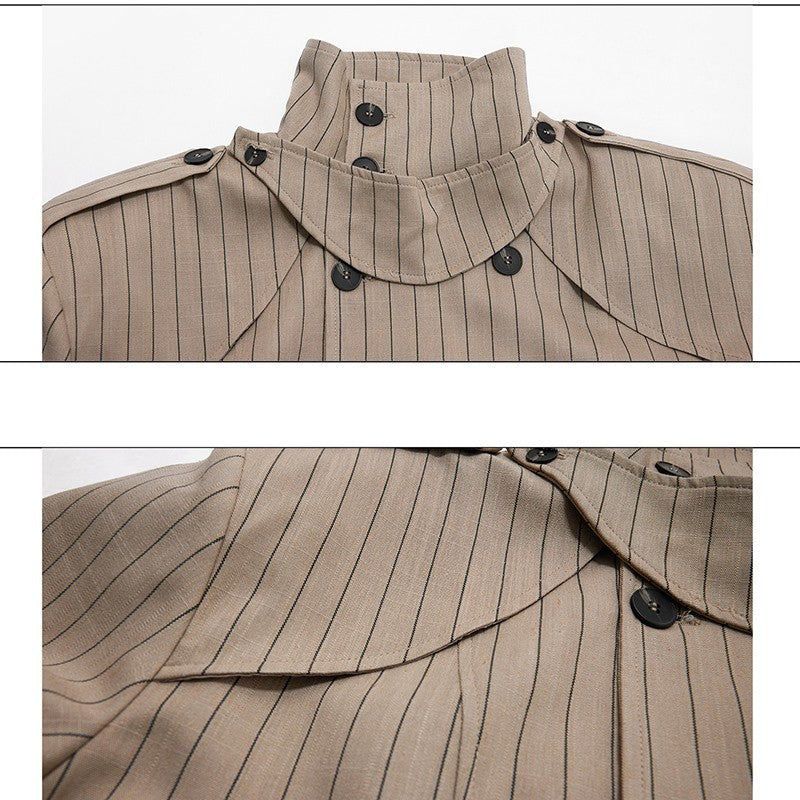 LUZHEN Fashion Stripe Printed Stand Neck Double Breasted Male Coat 2025 Autumn New Handsome Straight Casual Trousers Men JY4780