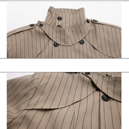 LUZHEN Fashion Stripe Printed Stand Neck Double Breasted Male Coat 2025 Autumn New Handsome Straight Casual Trousers Men JY4780