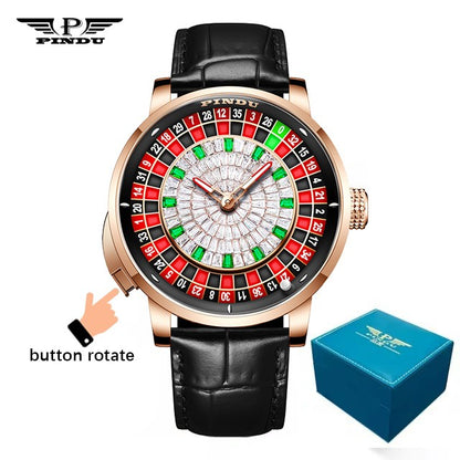 PINDU New Watches European Button Roulette Fun Game Sapphire Glass NH35A Mechanical Watch Diamond Dial Leather Men's Watch P6628