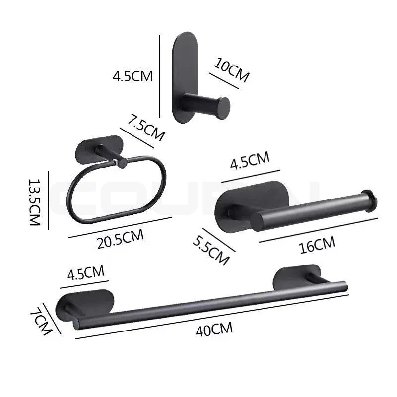 Towel Bar for Bathroom No Drilling Stainless Steel Black Bathroom Accessories Sets Toilet Tissue Roll Paper Holder Towel Rack