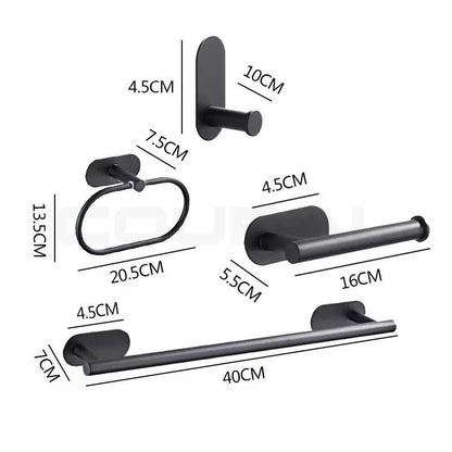 Towel Bar for Bathroom No Drilling Stainless Steel Black Bathroom Accessories Sets Toilet Tissue Roll Paper Holder Towel Rack