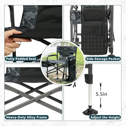 Cadeiras de Pesca com Porta-Varas, Cadeira Dobrável de Pesca no Gelo para Adultos Cadeira de Acampamento ao Ar Livre com Perna Ajustável e Bolsa Térmica