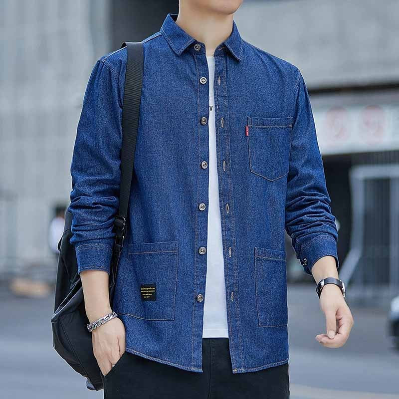 High Quality Cotton Denim Shirt Mens High Street Long Sleeve Cowboy Shirts for Men Autumn Casual Slim Fit Mens Design Clothing