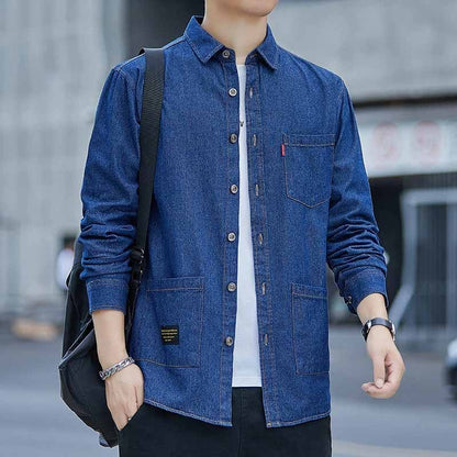 High Quality Cotton Denim Shirt Mens High Street Long Sleeve Cowboy Shirts for Men Autumn Casual Slim Fit Mens Design Clothing