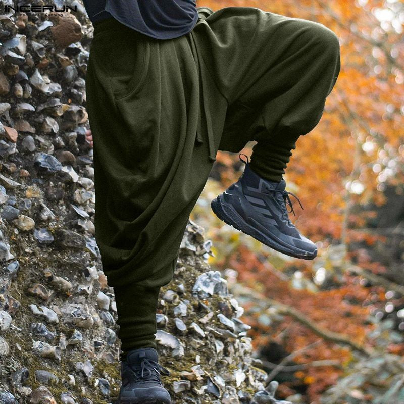 INCERUN Men Pants Solid Color Drawstring Joggers Casual Male Harem Pants Streetwear Loose Fashion Leisure Trousers Men S-5XL