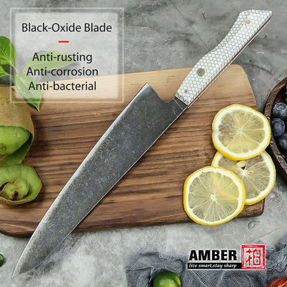 Conjunto de 3 facas de cozinha japonesas afiadas Damascus para Chef e Nakiri, lâmina de aço revestida de 3 camadas com cabo de resina e espaçador G10