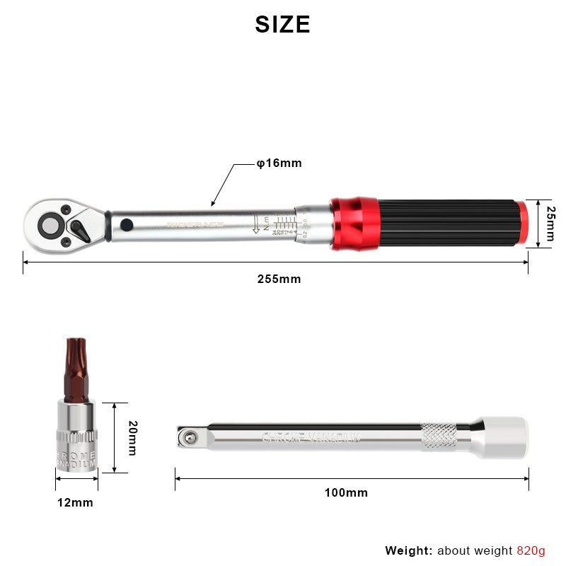 RIDERACE Chave de Torque para Bicicleta Conjunto 15 Peças 1/4" 2-24Nm Chave Allen Dupla Direção para Bicicleta Kit de Reparo Profissional para Motocicleta com Soquetes