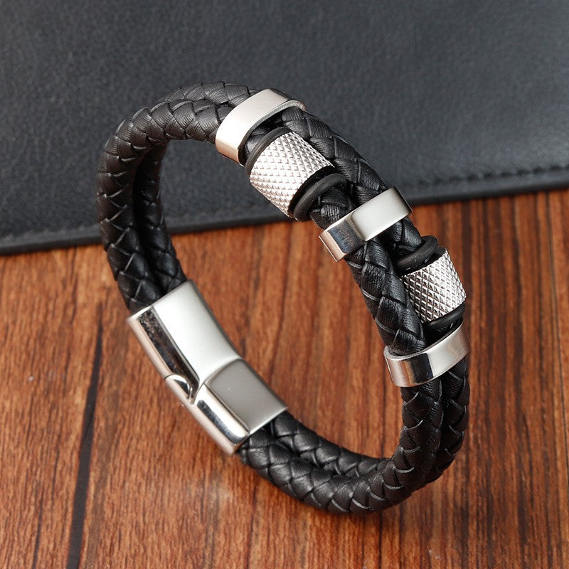Pulseira de corda trançada charmosa para homens, fecho magnético de aço inoxidável, pulseiras e braceletes de couro legítimo, joias masculinas e femininas