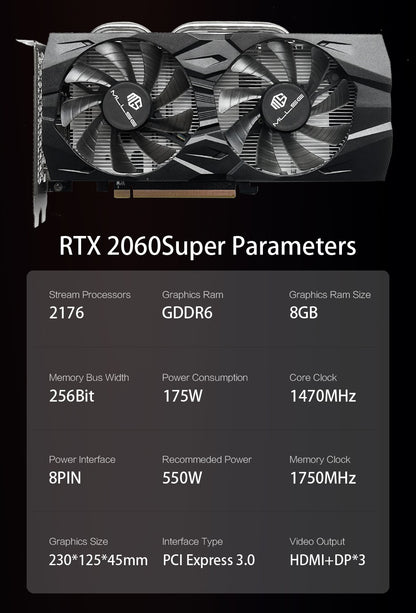 MLLSE RTX 2060 Super 8GB Placa de Vídeo para Jogos GDDR6 256Bit 8Pin PCI Express 3.0x16 rtx 2060 super 8gb games
