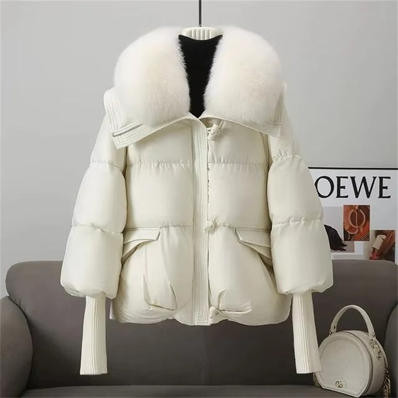Women's Winter Parka Coat 2025 Casual Korean Version Lady Outerwear Temperament Thicken Big Fur Collar Ladies Down Cotton Jacket