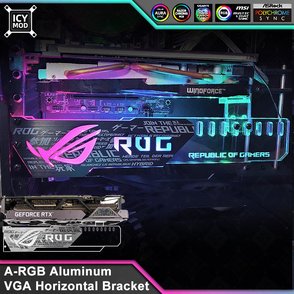 Placa de Vídeo Suporte Horizontal de Alumínio para GPU 5V3Pin VGA Holder RGB MSI ROG NVIDIA A-RGB Metal AURA 12V MOD Personalizável