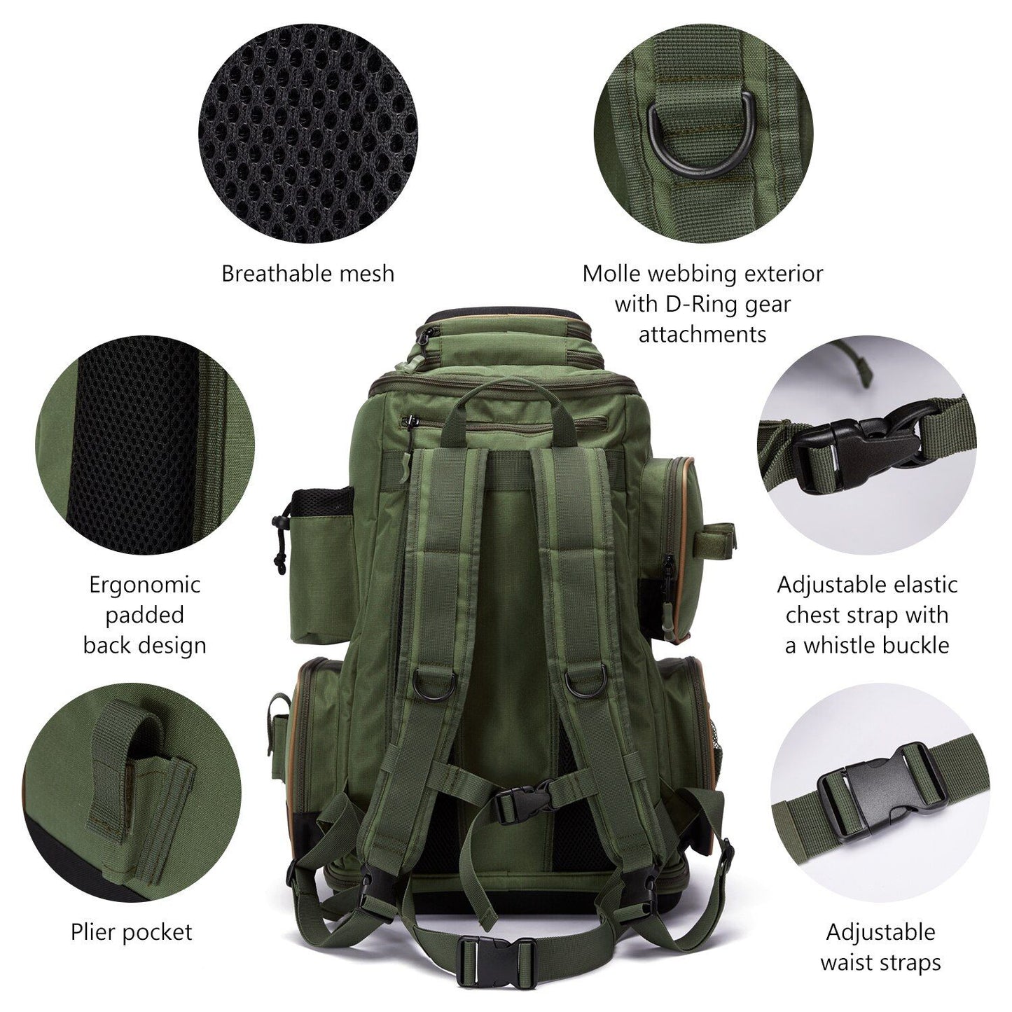 Mochila de Pesca Multifuncional Bassdash Leve Tática com Caixa de Iscas Flexível e Capa de Chuva Protetora