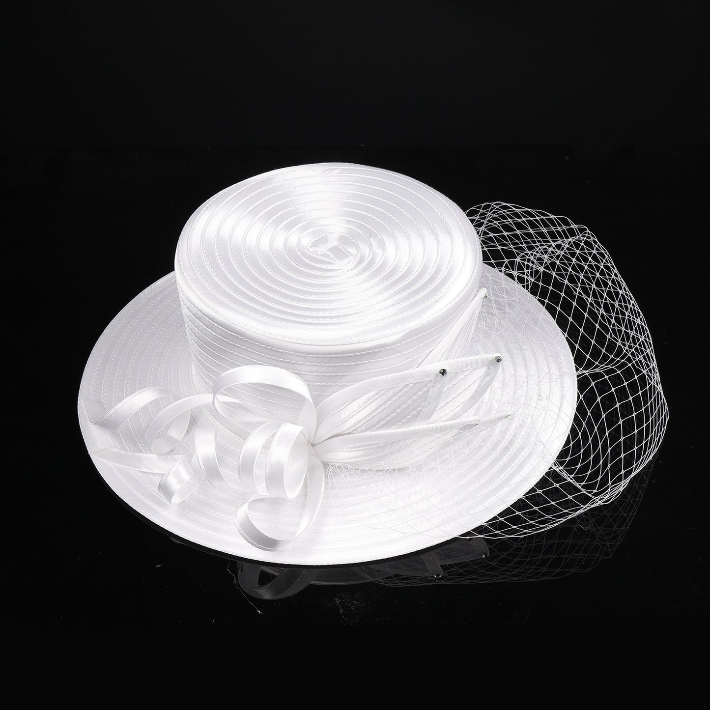 Deluxe New White Church Hat Party Banquet Satin Cloth Photography Hats Premium Chains Formal Hat Flower Top Cap For Women Ladies