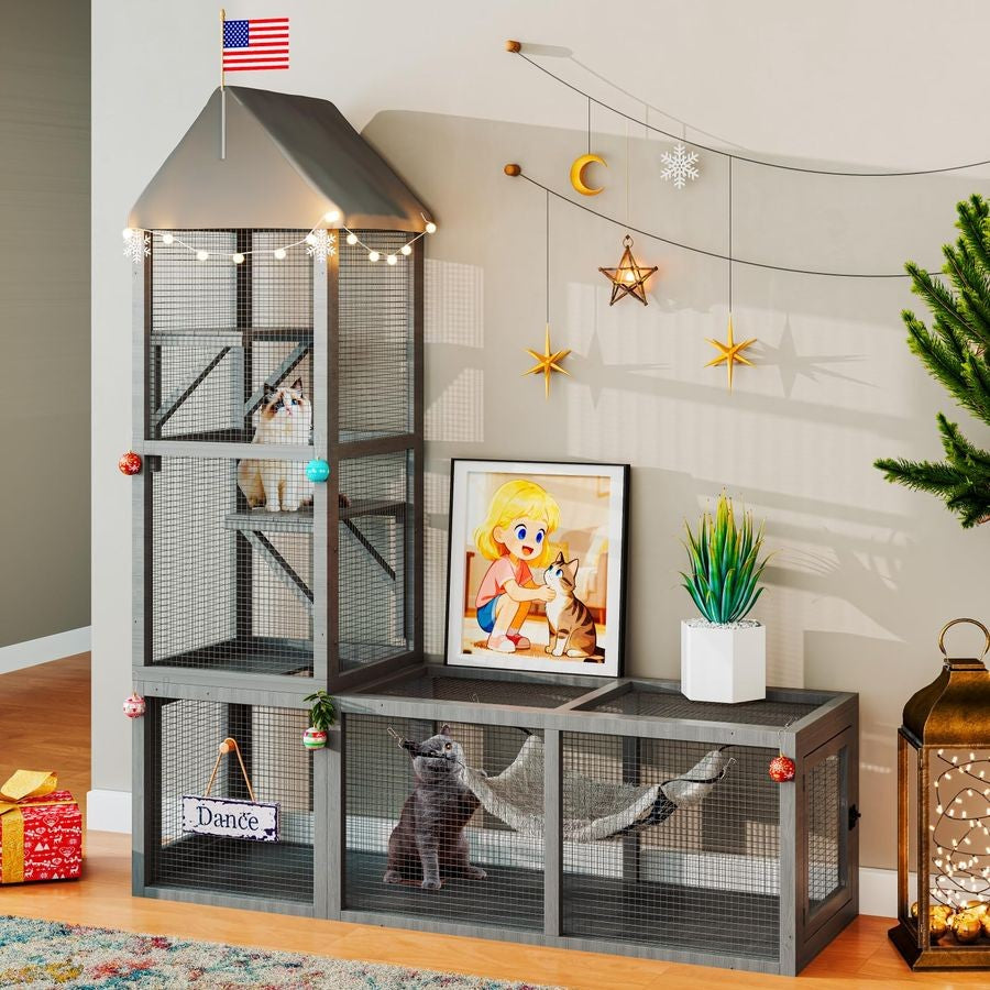 em 1 Catio Interno, Recinto Externo para Gatos com Túnel, Parque para Animais de Estimação Inclui 1 Catio e 1 Túnel, Recinto para Gatos com Rede para Gatos e