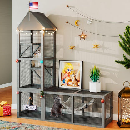 em 1 Catio Interno, Recinto Externo para Gatos com Túnel, Parque para Animais de Estimação Inclui 1 Catio e 1 Túnel, Recinto para Gatos com Rede para Gatos e