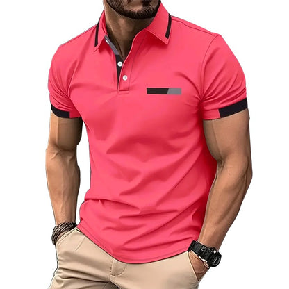 Men Summer New Fashion Short Sleeve Sport Lapel Casual Button Polo Shirt .