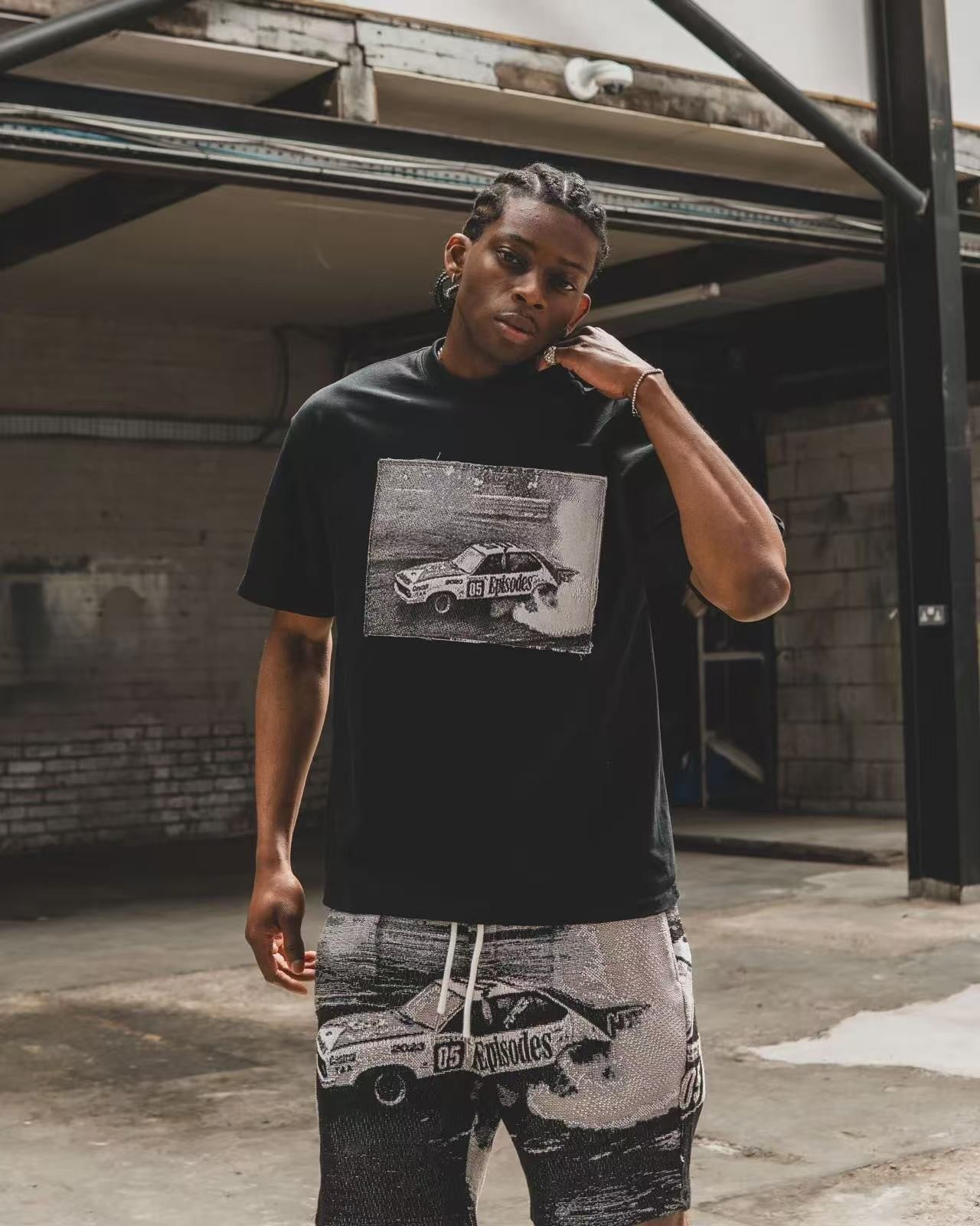 Trendy Y2K car pattern print simple casual men T-shirt retro European American Gothic high street punk Harajuku short sleeve