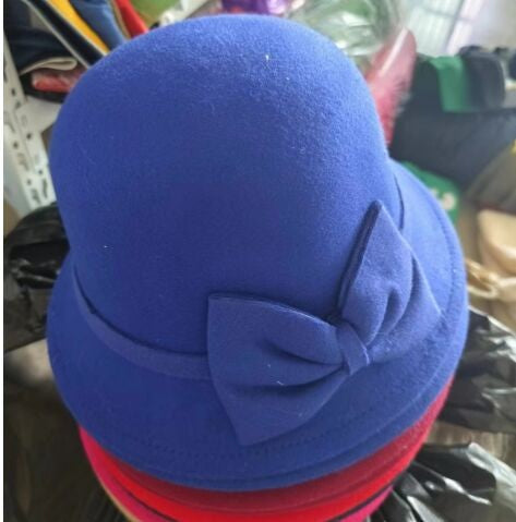 2022 Outono Inverno Fedoras Chapéu Feminino Elegante Vintage Laço Lã Chapéu Feminino Cúpula Feltro Casamento Igreja Boné Jazz Feminino Laço Cartola