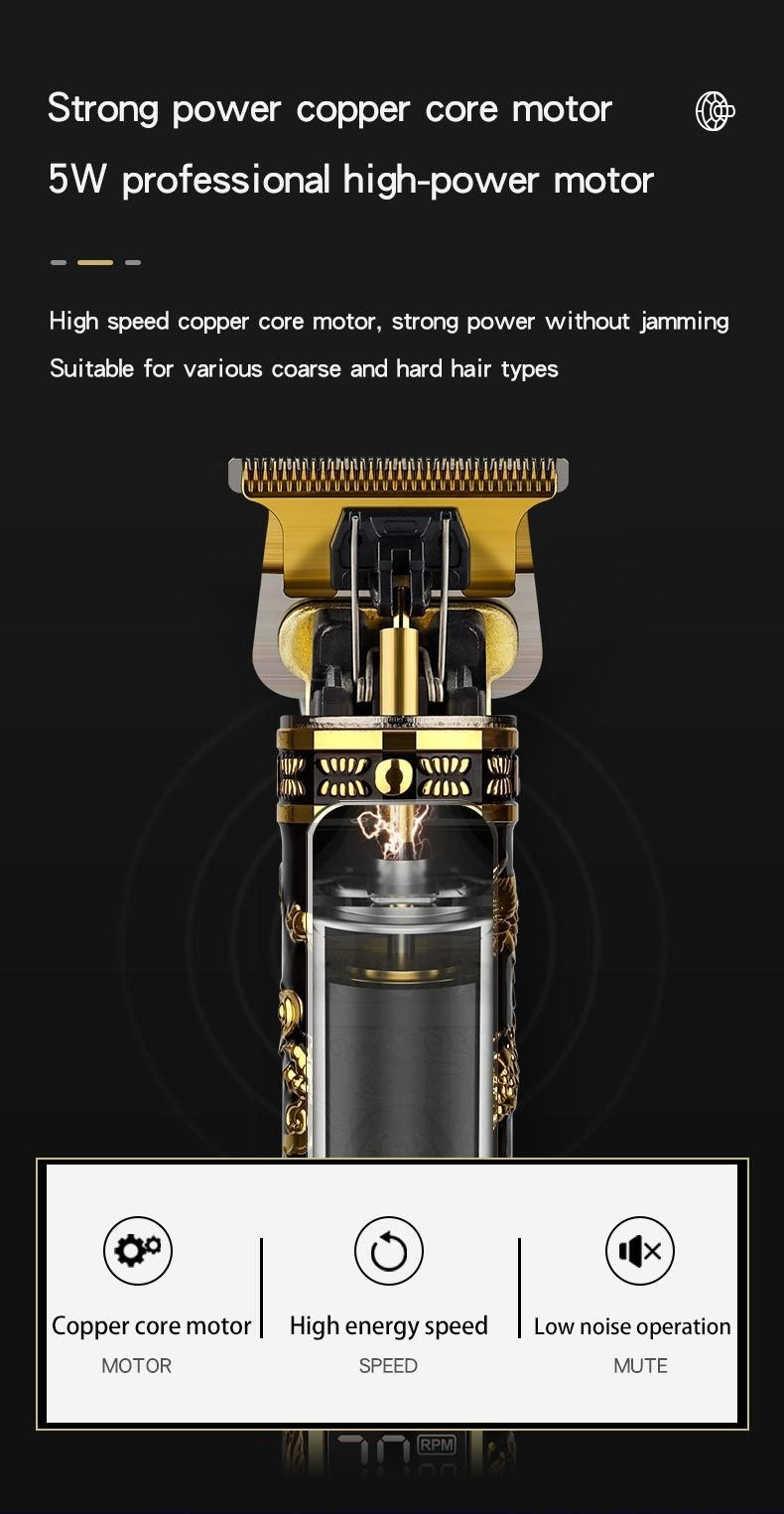 Electric Hair Clipper Professional Men's Hair Clipper LCD Display T-Blade Trimmer Zero Gap Cordless Rechargeable Men's Trimmer G