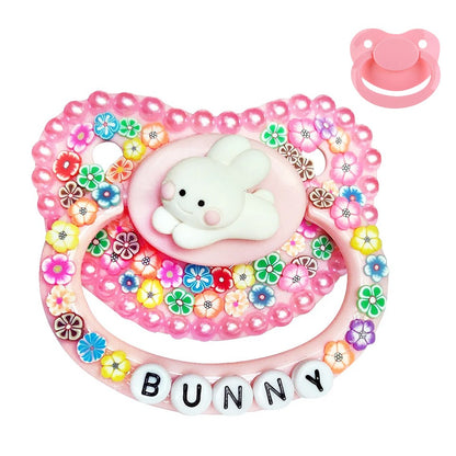 100% Handmake Cute Pink Rabbit Pattern Adult Baby Pacifier Silicone Adult size Pacifier abdl Daddy Girl