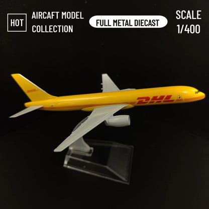 Escala 1:400 Réplica de Aeronave de Metal DHL Boeing 757 Avião Modelo Fundido Avião Miniatura para Casa Escritório Brinquedos para Crianças