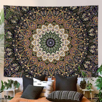 1pc Bohemian Mandala Tapestry, Retro Plant Flower psychedelic Tapestry, Hippie Style Room Decoration Wall Hanging