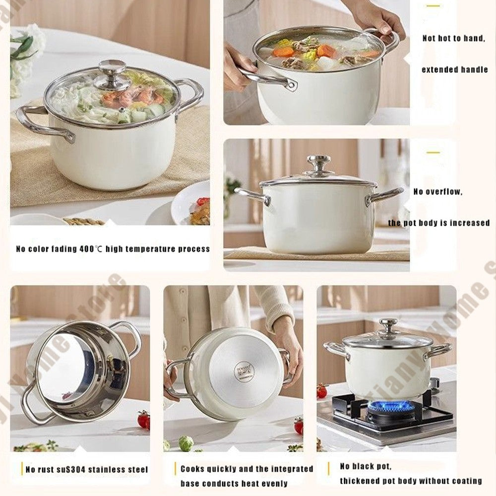 304 Stainless Steel Soup Pot Non-stick Frying Pan with lid Home Hot Pot Induction Cooker Gas Stove wok Food Supplement Milk Pot
