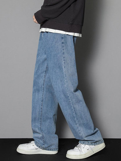 2025 Calças Jeans Casuais Masculinas Coreanas Novas Retas Longas Perna Larga Jeans Cor Sólida Azul Claro Cinza Preto
