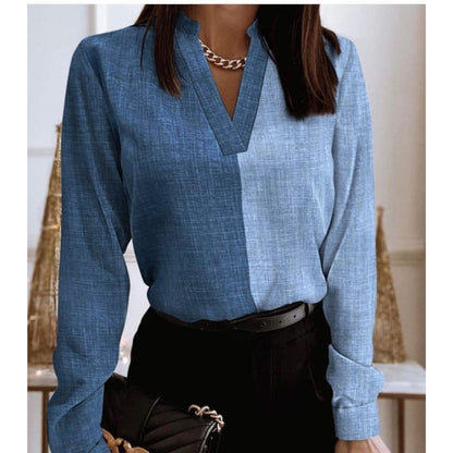 Spring And Autumn Women's Fashionable Round Neck Lace Patchwork Shirt Elegant Long Sleeved Hollow V-neck Loose Fitting Blouse