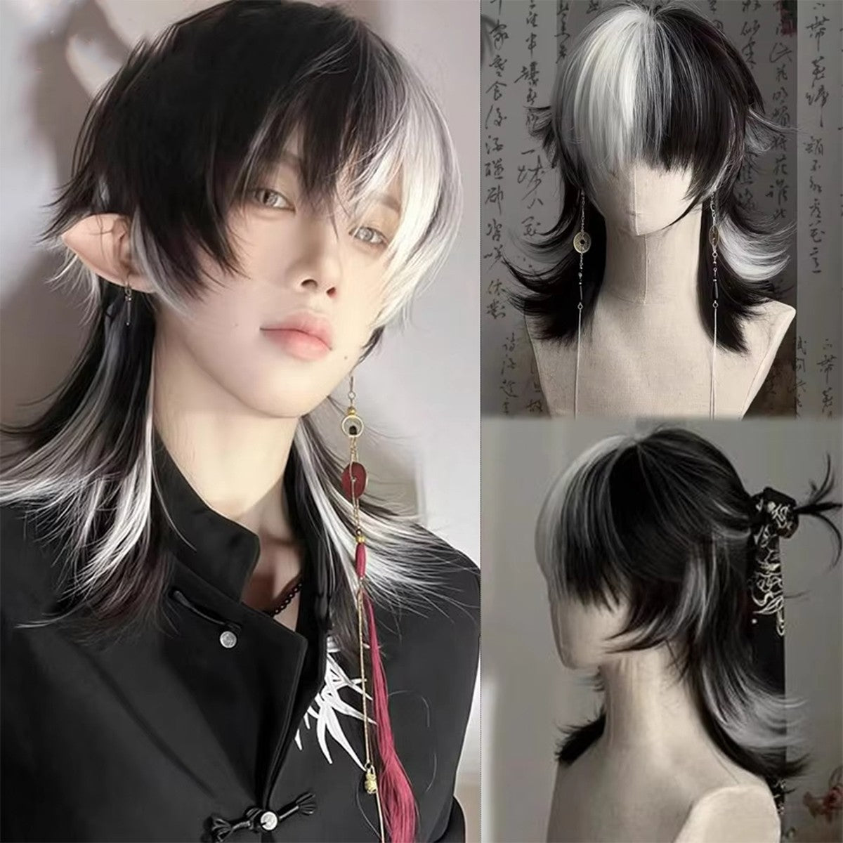 Peruca Curta Mullet Cabeça Sintética Lisa Dourado Preto Fofo Natural Rabo de Lobo Cabelo Masculino e Feminino Peruca para Festa Diária Cosplay