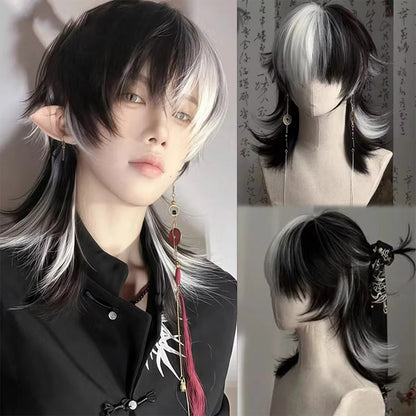 Peruca Curta Mullet Cabeça Sintética Lisa Dourado Preto Fofo Natural Rabo de Lobo Cabelo Masculino e Feminino Peruca para Festa Diária Cosplay