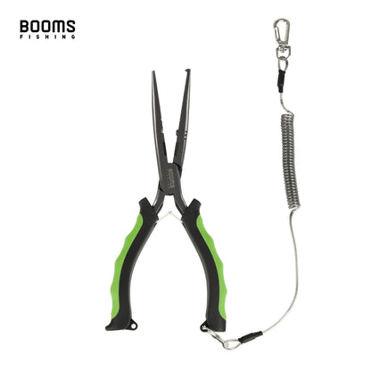 Alicate de Pesca Multifuncional Booms Fishing F03 23,5cm Bico Reto Longo Aço Inoxidável Cortador de Linha Tesoura Ferramenta