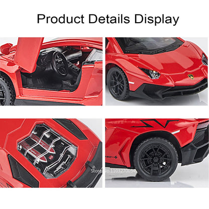 1:32 Divo Alloy Lambor LP750 Modelo de Brinquedo Carro Fundido Porta Aberta com Luz de Som Puxar Para Trás Carros Esportivos em Miniatura Presente para Meninos