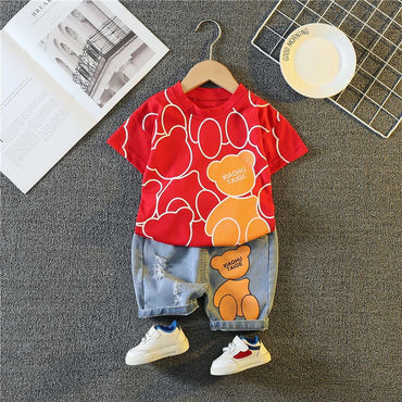 Novo Terno de Roupa de Verão para Bebê Meninas Moda Infantil Meninos Desenho Animado Camiseta Shorts 2 Peças/Conjuntos Traje Casual para Crianças Agasalhos