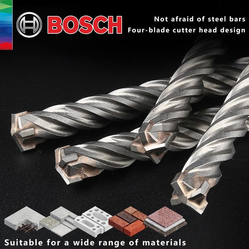 BOSCH Broca para Concreto e Madeira para Martelo Elétrico de Quatro Furos e Duas Ranhuras, de Duas Pontas, Série 5, com Haste Redonda
