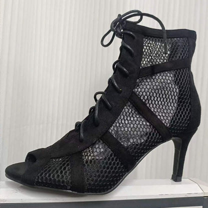 Black Sexy Lace Up Cross-tied Women Shoes Comfort High Quality Thin Heels Open Toe Dancing Sandals Ankle Strap Hollow Out Pumps