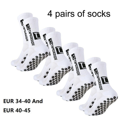 4 pares de meias de futebol coladas TC de cano médio novas para treinamento e competição esportiva, meias antiderrapantes e respiráveis