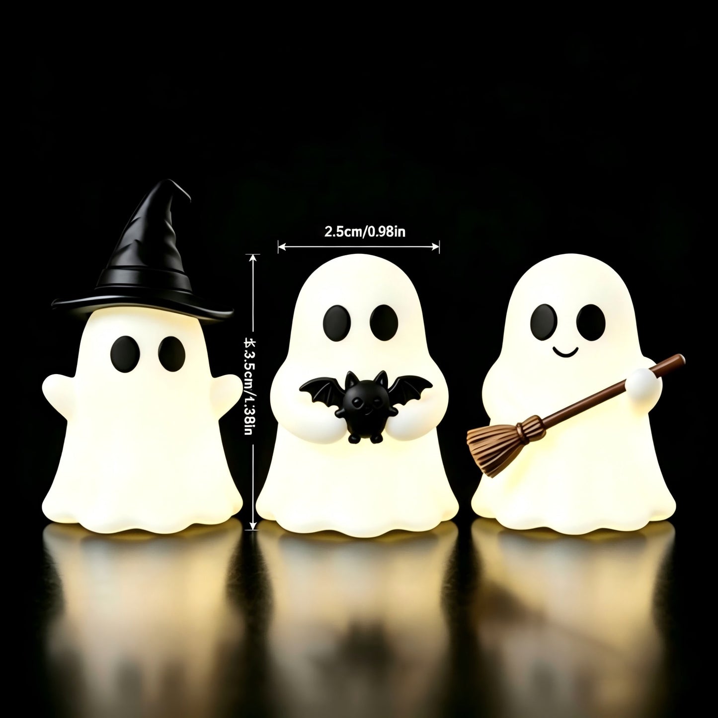 Halloween Luminous Mini Ghost Statue Soft  Glow In Dark Ornament Cute Spooky Table Decor for Baking Topper Handcraft Holiday