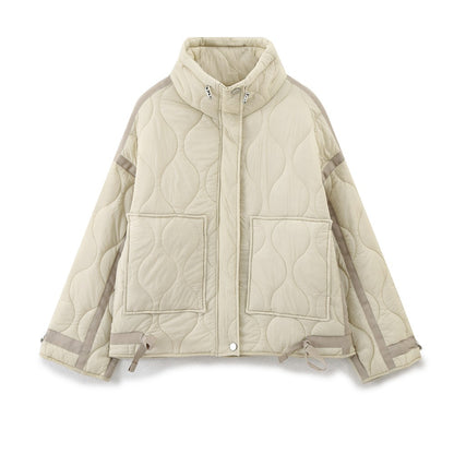 TRAF Women 2024 Autumn and Winter New Fashion Loose Cotton Jacket Short Coat Chic Long Sleeve Thin Cotton Clothes Outerwear Muje