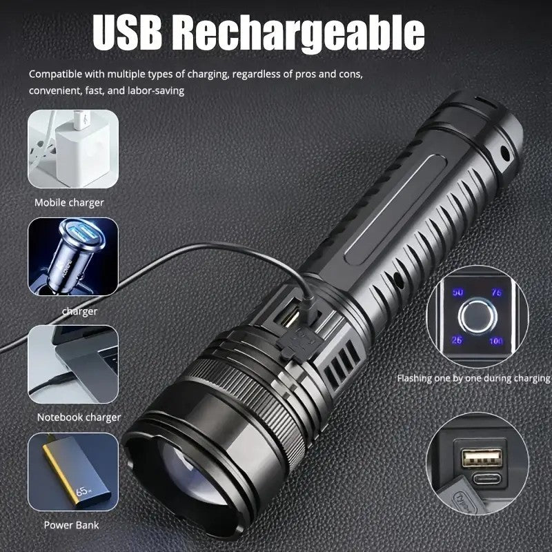 10000W Built-in Battery Flash Light Emergency Spotlights 9km 990000000LM Most Powerful Led Flashlights Tactical Torch 25000mah