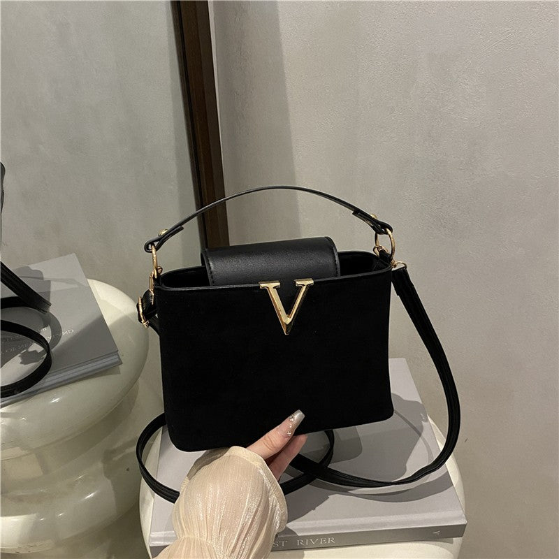 Fashionable Mini Suede Women's Bag, Faux Suede Tote Bag, Hardware Lock Buckle Decoration Handbag Purse Shoulder Cross Body Bags