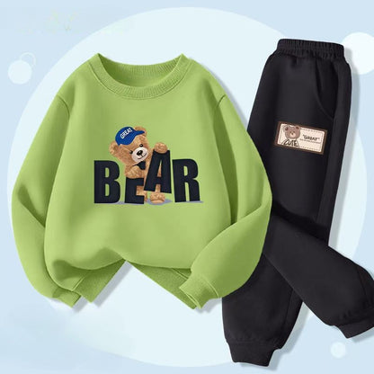 Autumn Baby Girls Clothes Set Children Boy Cartoon Bear Letter Printed Pullover Sweatshirts And Pants 2pcs Suit  Kid Tracksuits