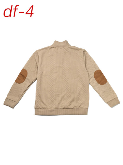 Men's European Size Jacquard Stand-Collar Long-Sleeve Hoodie - Outdoor Casual Knitwear