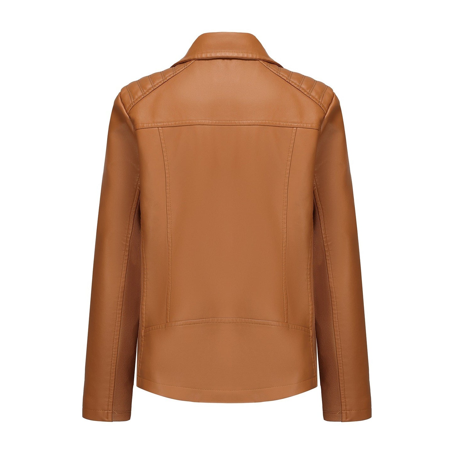 2025 Women’s Stylish Brown Faux Leather Jacket - Slim Fit, Trendy Moto Style with Zipper Detail PU Coat.