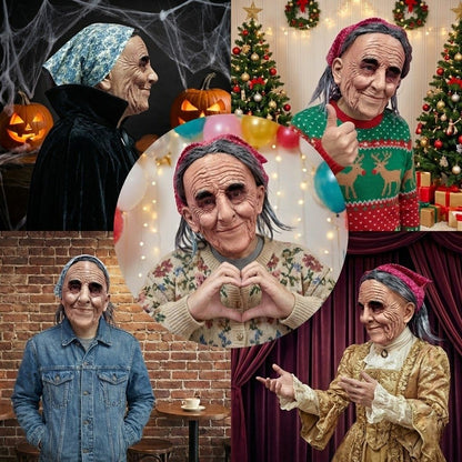 Unique Old Grandma Mask Halloween Carnival Costume Party Realistic Peasant Woman Performance Mask