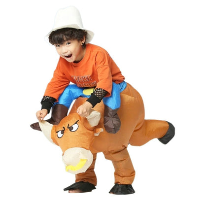 Inflatable Riding Bull Cowboy Costume Adult Funny Blow Up Rodeo Bull Outfit For Halloween Carnival Cosplay Party Dress Up